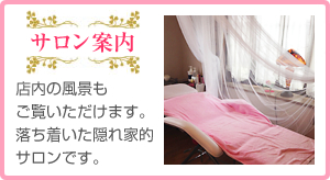サロン案内。店内の風景もご覧いただけます。落ち着いた隠れ家的サロンです。